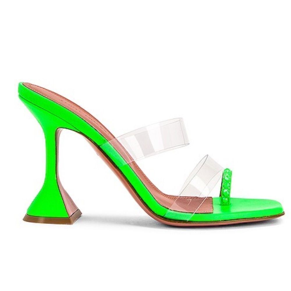 Amina Muaddi Sami Slipper Heeled Sandals Neon Green Fluo Size 8